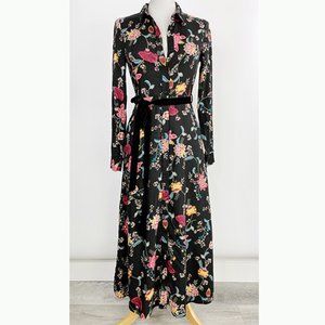 Zara Long Sleeve Button Down Floral Dress Black